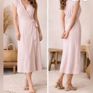 NWOT Everlane The Japanese Goweave Wrap Midi Dress In Soft Pink Preppy